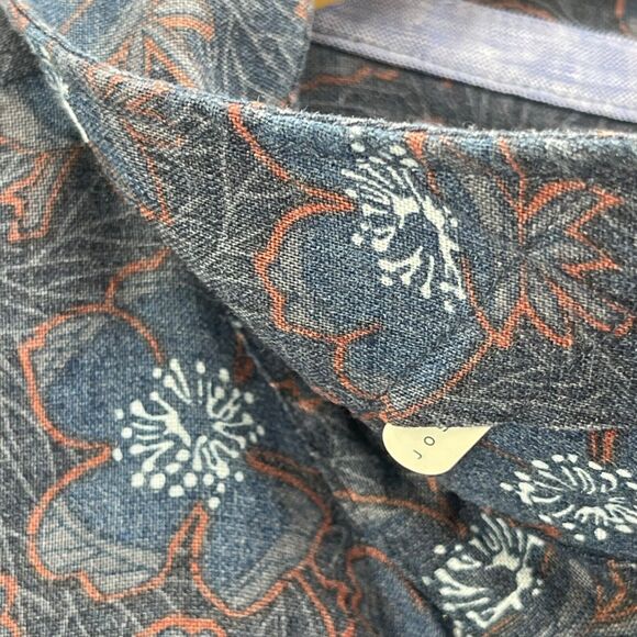 Joseph Abboud Shirt Mens Large Blue Hibiscus Floral Linen Blend Short Sleeve - Picture 4 of 13